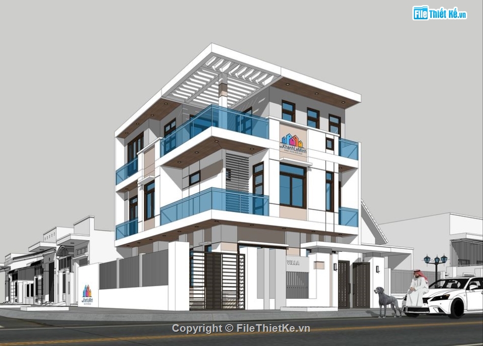 Nhà phố sketchup,nhà phố 3 tầng,Nhà phố file su,Nhà phố hiện đại